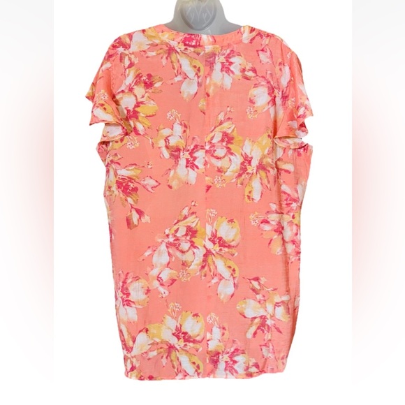 Cocomo Woman Floral Pleated Flutter Sleeve Tropical Popover Top size 1X - Picture 3 of 9